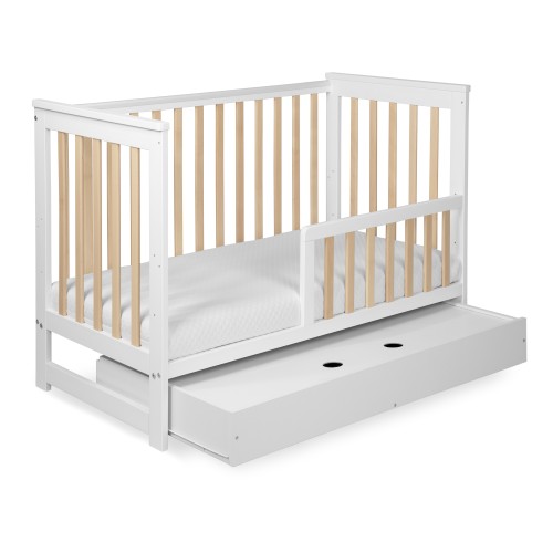 yoonco Łóżeczko dziecięce 120x60 cm IWI białe buk z szufladą i barierką 6.jpg